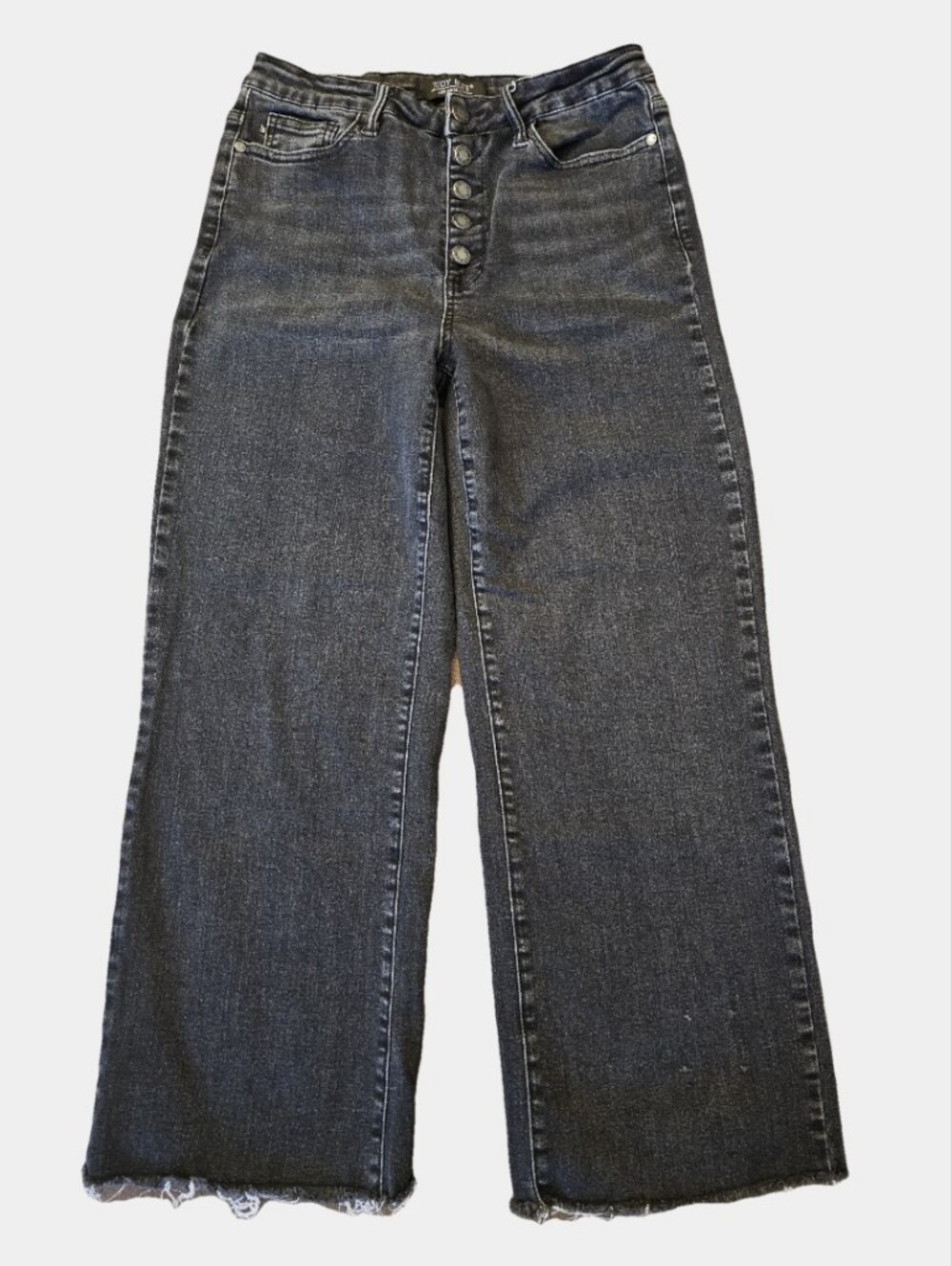 Judy Blue Wide Leg Button Fly Cropped Raw Hem Jeans Size 9/29